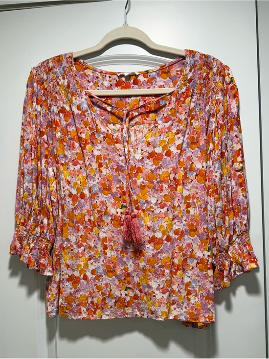 Emerson Rose Tops - Emerson Rose Tie-Front Floral Blouse in Pink and Orange